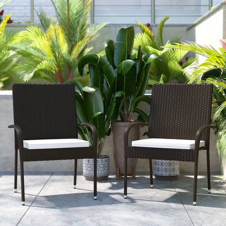 FLASH FURNITURE Espresso Patio Chairs with Cream Cushions, PK 2 2-TW-3WBE073-CU01CR-ESP-GG